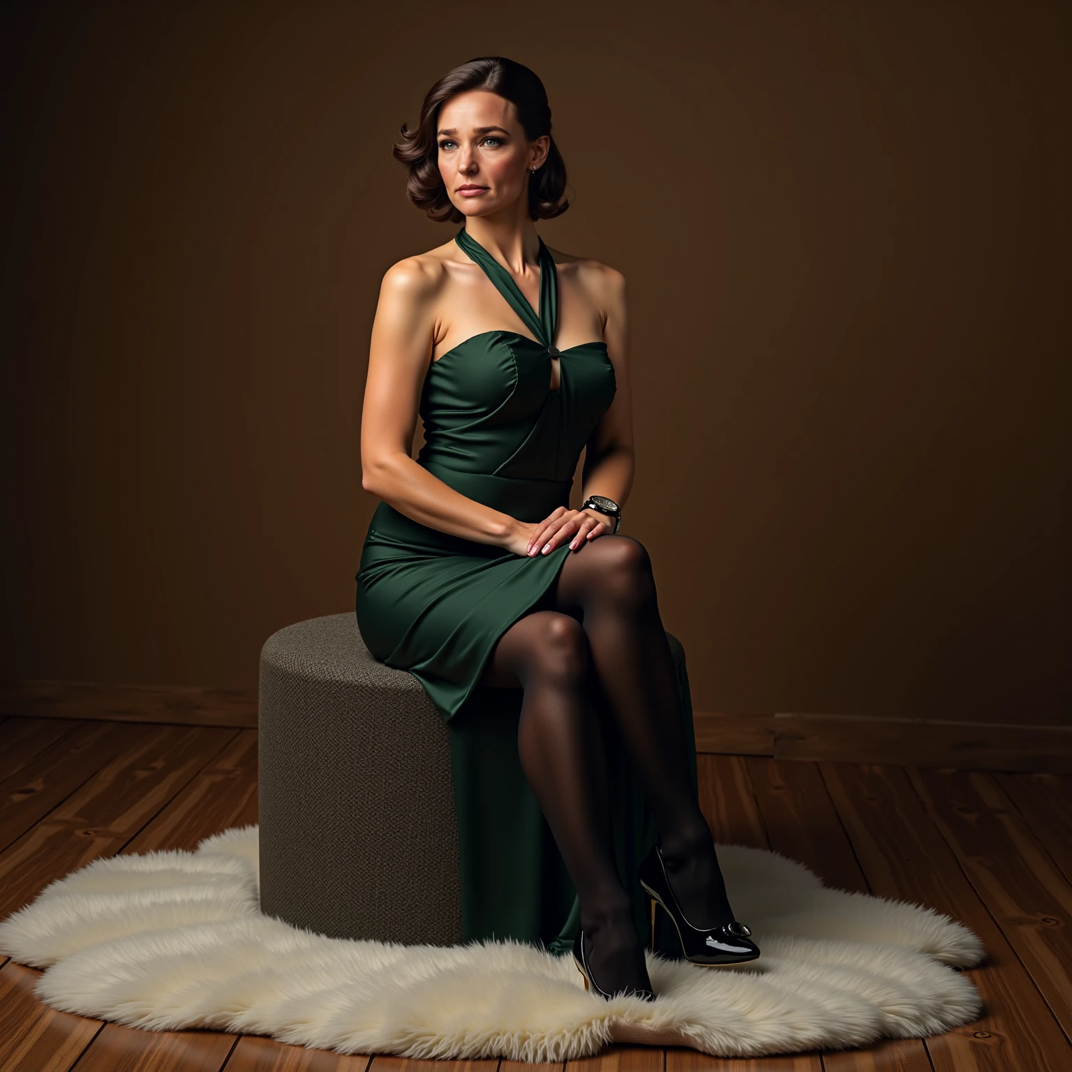 Photorealism <lora:SylviaKristelSDXL-000008:1>, full-body photo of SylviaKristelSDXL wearing a turtleneck dress, sitting on a bamboo armchair,  sensual pose and expression, looking at the viewer, Photorealism, often for highly detailed representation, photographic accuracy, or visual illusion.