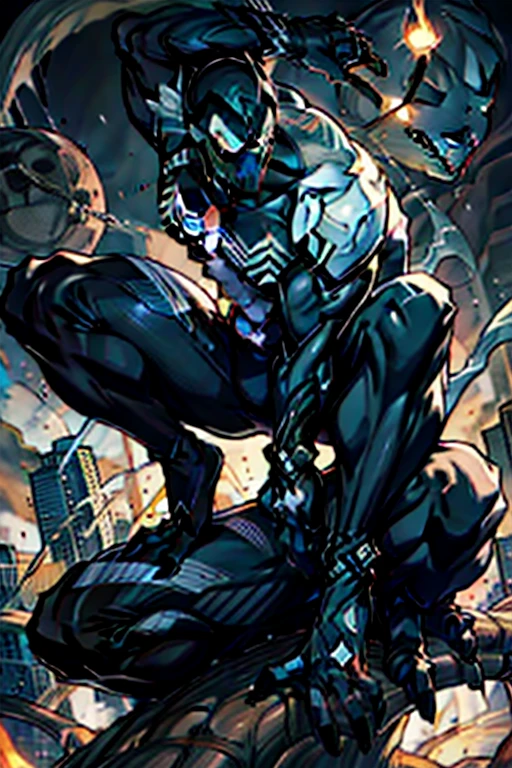 《the original god》Arataki Kazuto , male people， chest muscle， Sexy , Venom symbiote for your body, Black mucus of the body , into venom, venomize，Black bodysuit，（Cloak），Red cape，Abs，（Adult male）（（Venom possession，venom symbiote）），over-Tortoise Man，Battle damage，((Masterpiece)), ((Best quality)), Ultra detailed,((illustration)), Dynamic Angle, Detailed light, (Delicate eyes), Floating, 1boy, Male focus, Head, Clothing, Yellow eyes, necklace, tattoo, (Forehead:0.8), (ahoge:0.8), jewelry, brunette color hair,apathy，Ray， chest muscle， Sexy , Venom symbiote for your body, Black mucus of the body , （into venom）, Venom，frontage，Bust photo，White tight-fitting top，spiderman outfit，style of anime4 K， 4K anime wallpaper， Badass anime 8 K， 4 k comic wallpaper， young anime man， Anime boys， Anime wallpapers 4 k， Anime wallpaper 4K， High quality anime art style， Anime moe art style， Anime art wallpaper 8 K， Anime art wallpaper 4 K， RGB lighting，
