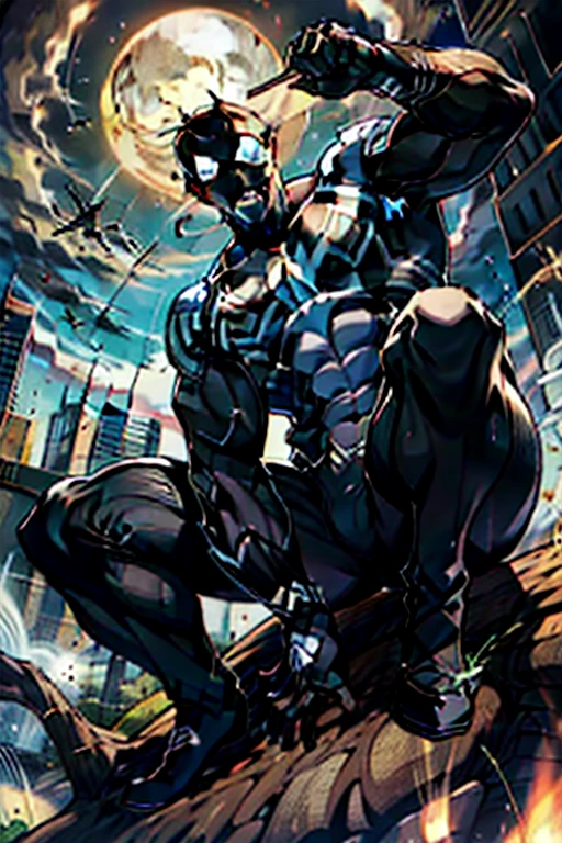 《the original god》Arataki Kazuto , male people， chest muscle， Sexy , Venom symbiote for your body, Black mucus of the body , into venom, venomize，Black bodysuit，（Cloak），Red cape，Abs，（Adult male）（（Venom possession，venom symbiote）），over-Tortoise Man，Battle damage，((Masterpiece)), ((Best quality)), Ultra detailed,((illustration)), Dynamic Angle, Detailed light, (Delicate eyes), Floating, 1boy, Male focus, Head, Clothing, Yellow eyes, necklace, tattoo, (Forehead:0.8), (ahoge:0.8), jewelry, brunette color hair,apathy，Ray， chest muscle， Sexy , Venom symbiote for your body, Black mucus of the body , （into venom）, Venom，frontage，Bust photo，White tight-fitting top，spiderman outfit，style of anime4 K， 4K anime wallpaper， Badass anime 8 K， 4 k comic wallpaper， young anime man， Anime boys， Anime wallpapers 4 k， Anime wallpaper 4K， High quality anime art style， Anime moe art style， Anime art wallpaper 8 K， Anime art wallpaper 4 K， RGB lighting，