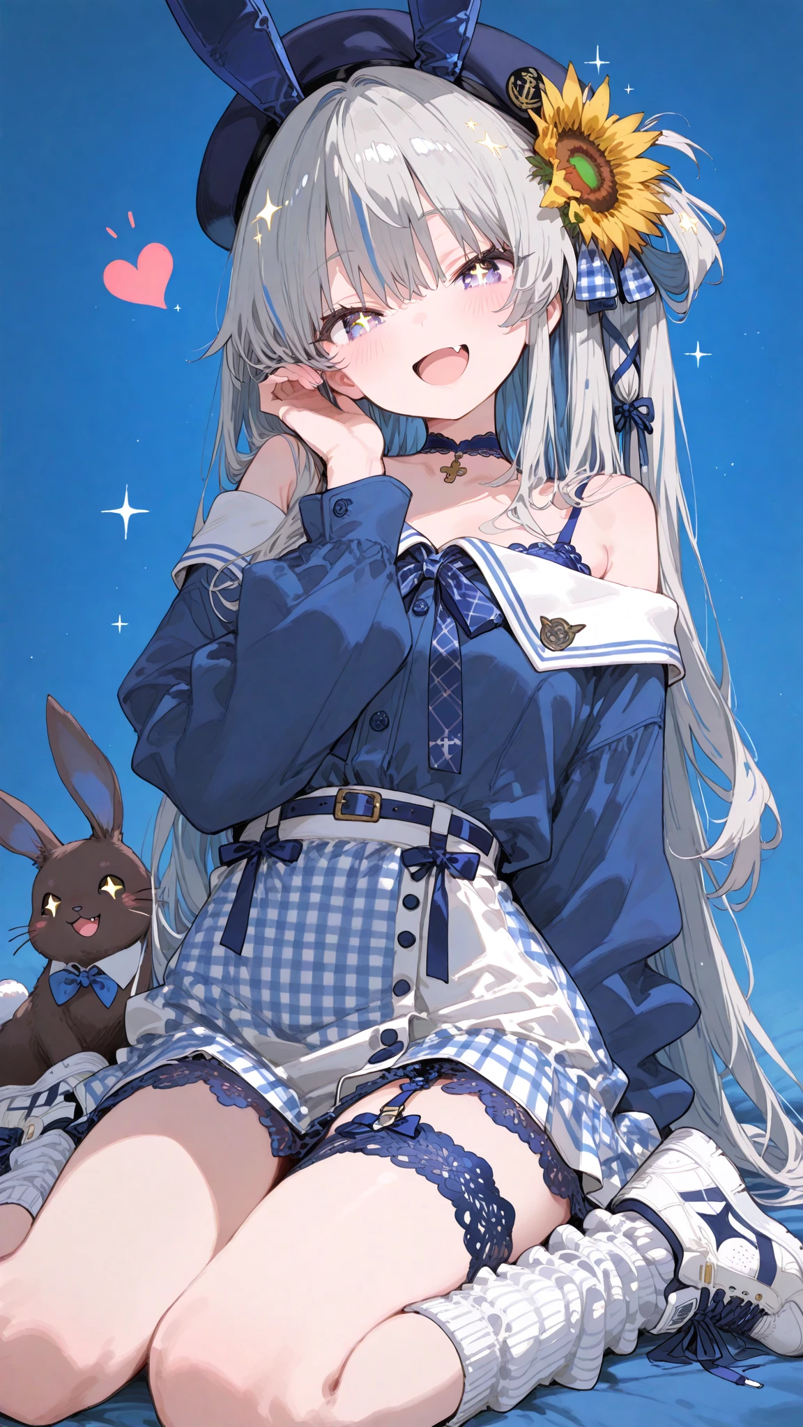 opening legs,Bunny ears,underdressing, the feet,is shy,sitted