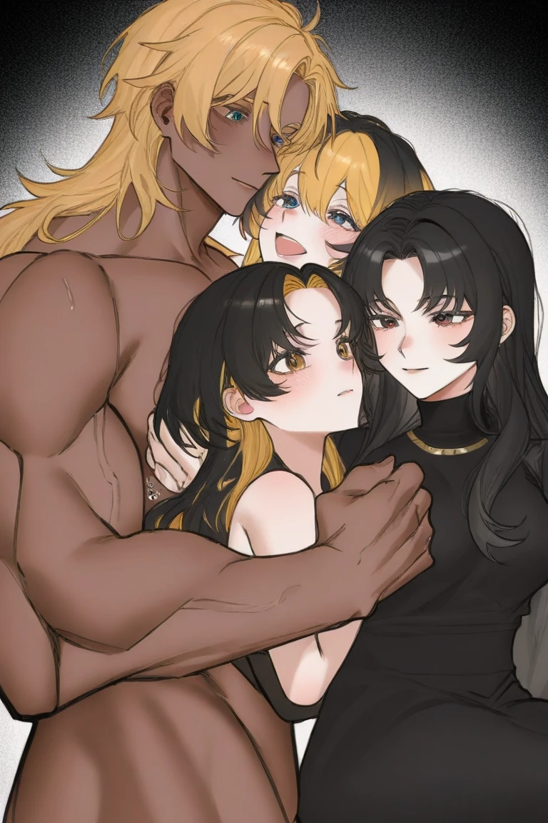 bimmf, bisexual male, bicouple, submissive male, threesome, masterpiece, group sex, group, 2boys 1girl, yaoi, a man and a woman side by side spreading their ass <lora:HentaiBiMMF-000005:.98>