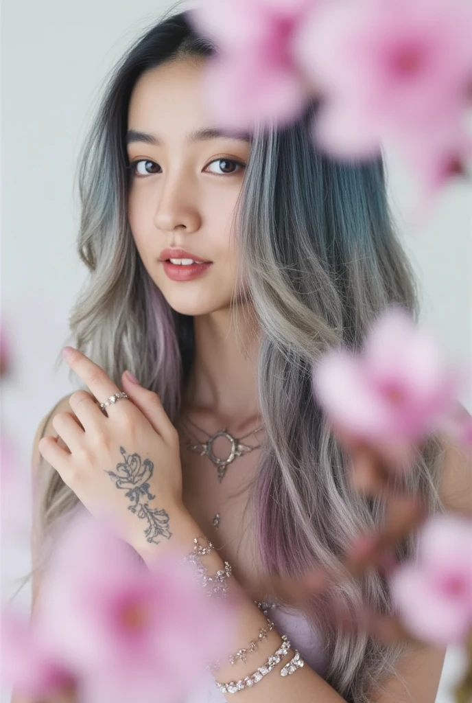 A girl with rosy cheeks and glowing skin, beautiful detailed eyes, and luscious long eyelashes. She has a beautifully detailed lips. She is wearing a flowing dress with vibrant colors, surrounded by a vibrant garden full of blooming flowers. The sunlight gently illuminates her face, casting a warm and inviting glow. The artwork is created using a combination of oil painting and photography, resulting in a visually stunning masterpiece. The image quality is of the highest level, with ultra-detailed features and a realistic, photorealistic representation. The colors are vivid and vibrant, bringing the scene to life. The lighting is soft and warm, emphasizing the girl's natural beauty and the serene atmosphere of the garden. Full body, realistic big breasts, navel exposed, cleavage.