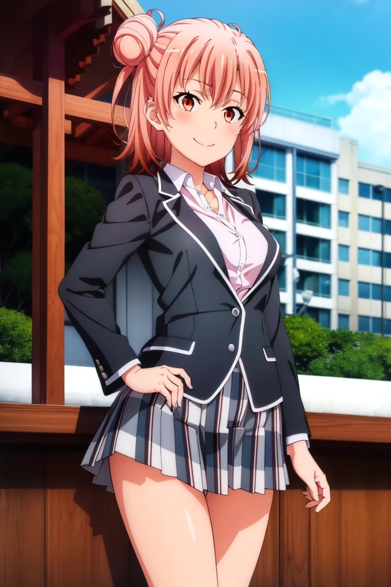 2 girls , Yukinoshita Yukino , yuigahama yui&#39;great bust and hips, waltz dance ,uniform,black blazer,white shirt,ribbon,white lace panties,Light pink lace panties,(pussy line:1.0),thighs,(high angle:1.0),look at the camera,(I&#39;I&#39;I&#39;m embarrassed and blushing),smile,downtown at night