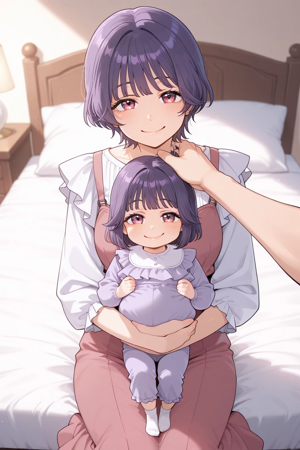 Your wife conjoined to your fat daughter fully clothed with a modest pajama set on their shared two headed body and scratching her crotch in bed. Your daughter is clearly embarrassed and doesn’t want to.