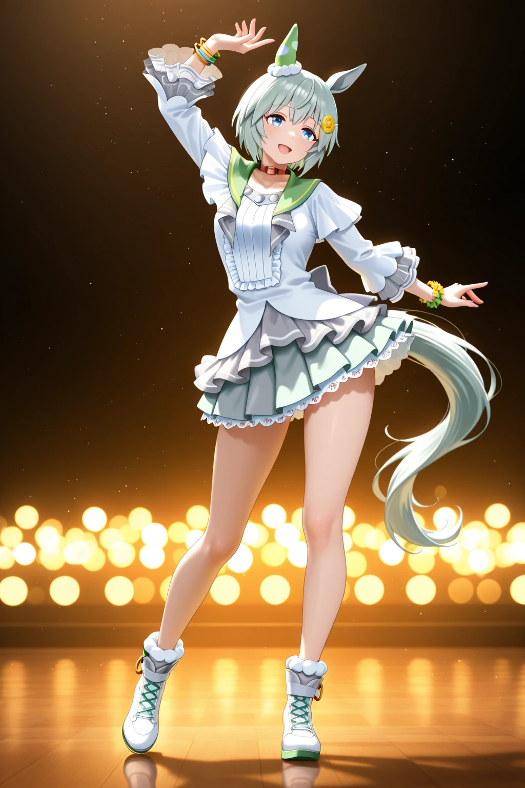 masterpiece, best_quality, 1girl, solo, tutu, standing, blue tutu, on stage, stage lights,