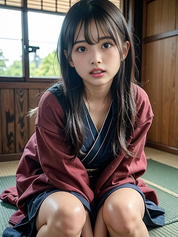  (highest quality、4k、8k、High resolution:1.2)、Super detailed、(genuine:1.37)、(HDR:1.1)、(Hmm:1.1)、(studio lighting:1.1)、(very detailed explanation:1.1)、 (Professional:1.1)、(bright colors:1.1)、(Bokeh:1.1)、innocence、11 year old baby girl、detailed eyes and face、beautiful and detailed eyes、thick and beautiful lips、small mouth、brown vest、brown pleated hair、fluttering hair、innocenceな笑顔、Pose with movement、pale color palette、gentle sunlight、風にfluttering hair、school uniform、upper thigh,full body shot, Digital single-lens reflex camera, looking at the viewer, Frank, Sophisticated, Zora々right, thin腕,small mouth,cute face, Beautiful and slim legs、because I&#39;thin、Professionalの照明, film grain, chromatic aberration, (Eye and face details:1.0), (Bokeh:1.1), japanese kimono、beautiful kimono、elementary school girl、beautiful slim legs、barefoot、torii、stone stairs、cherry blossoms