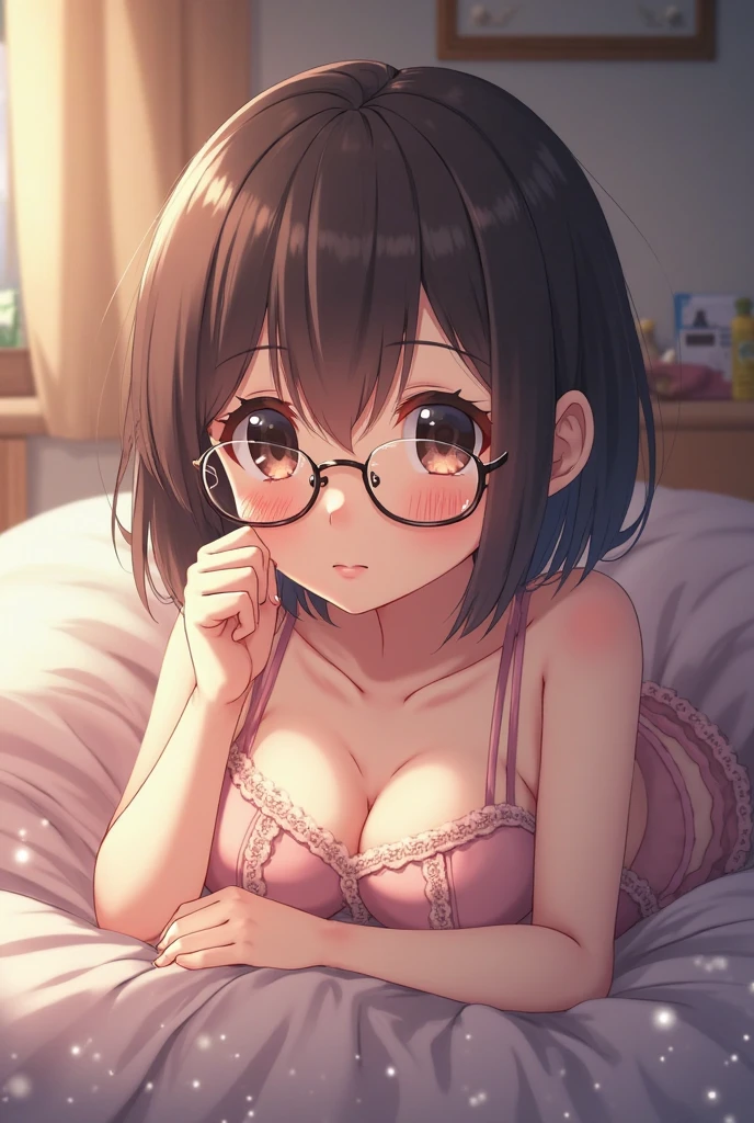 (highest quality、High resolution、detailed background)、(super detailed face:1.2)、Super detailed expression、
Beautiful girl in her 20s in underwear、perfect body、brown hair、bob cut、braided ponytail、glasses、(huge breasts:1.2)、realistic、white floral embroidery panties、white floral embroidery bra、plump nipples、big ass、Show the whole body、cute、excited、She is enthusiastically putting her hands in her panties、rub your chest、The expression of climaxing while sitting in the toilet、sexual expression、cute