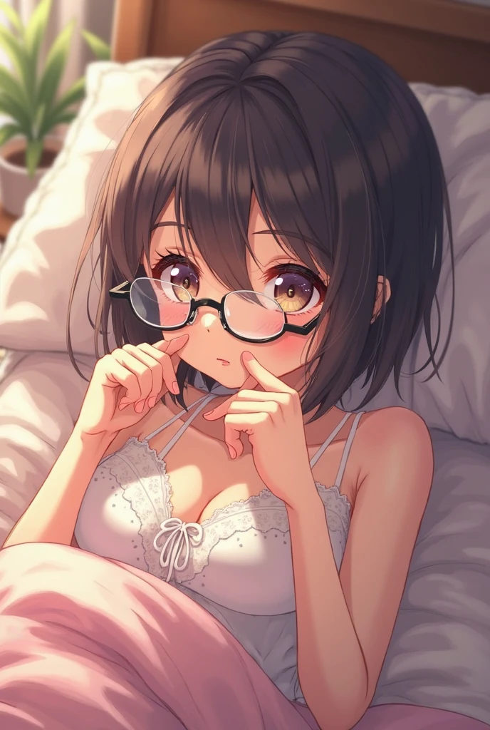 (masterpiece, Highest quality),juvenileの全身,(juvenile),teenager face,body tilt,Delicate large eyes,Open your eyes,,Smooth and delicate skin,Short, square face,Surprised expression,childhood,young age,Short round face,flat jaw,Detailed painted face,Muscular,short hair of bright black,Complex,naked,(spine:1.2),the night,Bright colors,(Depth of written boundary:1.2),Raised to be sexy, Restrained arms,Leather Collar, Bedroom, BDSM, String, shy, blush, Round Glasses, night