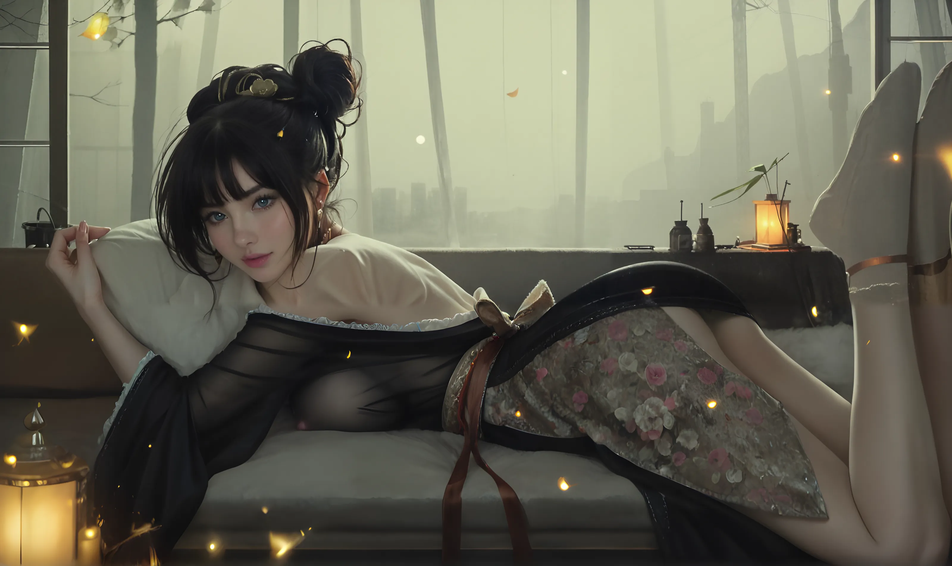 1boy, solo, official art, unified 8k wallpaper, ultra-detailed, beautiful and aesthetic, masterpiece, best quality, realistic, (abstract background) (zentangle, mandala, tangles, tangled background: 0.7) kitsune, fox mask, wearing flowing, silky traditional oriental dress, foxfire spell, fox enchanting, deformation, depth of field, fantastic atmosphere, most beautiful chaotic form, elegant, fauvist design, flower of death, flower of ecstasy, sitting, bare legs, 2 hands, 2 legs, delicate face, normal face,