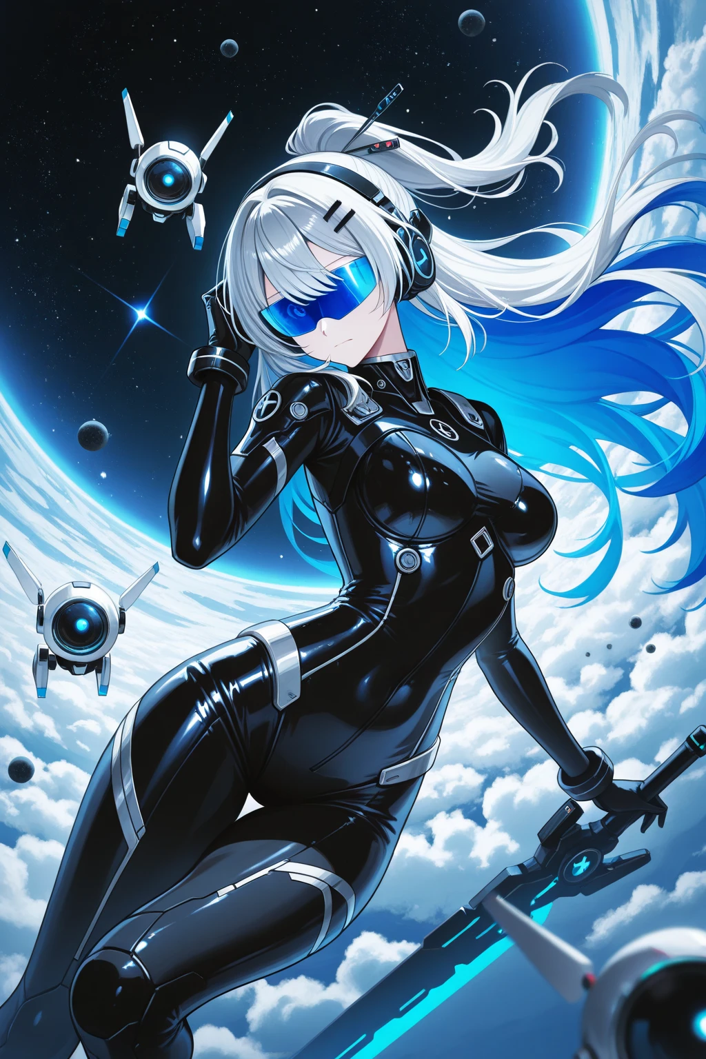 (masterpiece、top-quality、top-quality、Official art、ighly detailed、Beautifully Aesthetic:1.2)、(1girl in),cosmic space、cyberpunked、Future Space Combat Suits、((nebulas))、Delicate Light、Intuitive、Precise focus、cinema4d、Dramatic、