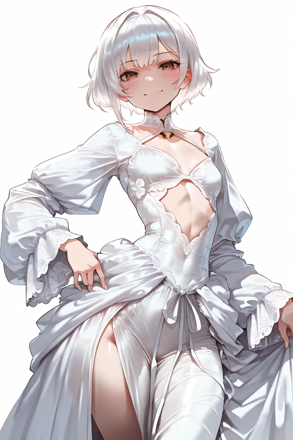 1girl in、Underwear、cute little、Upper body portrait、white  hair、Cat's ears、