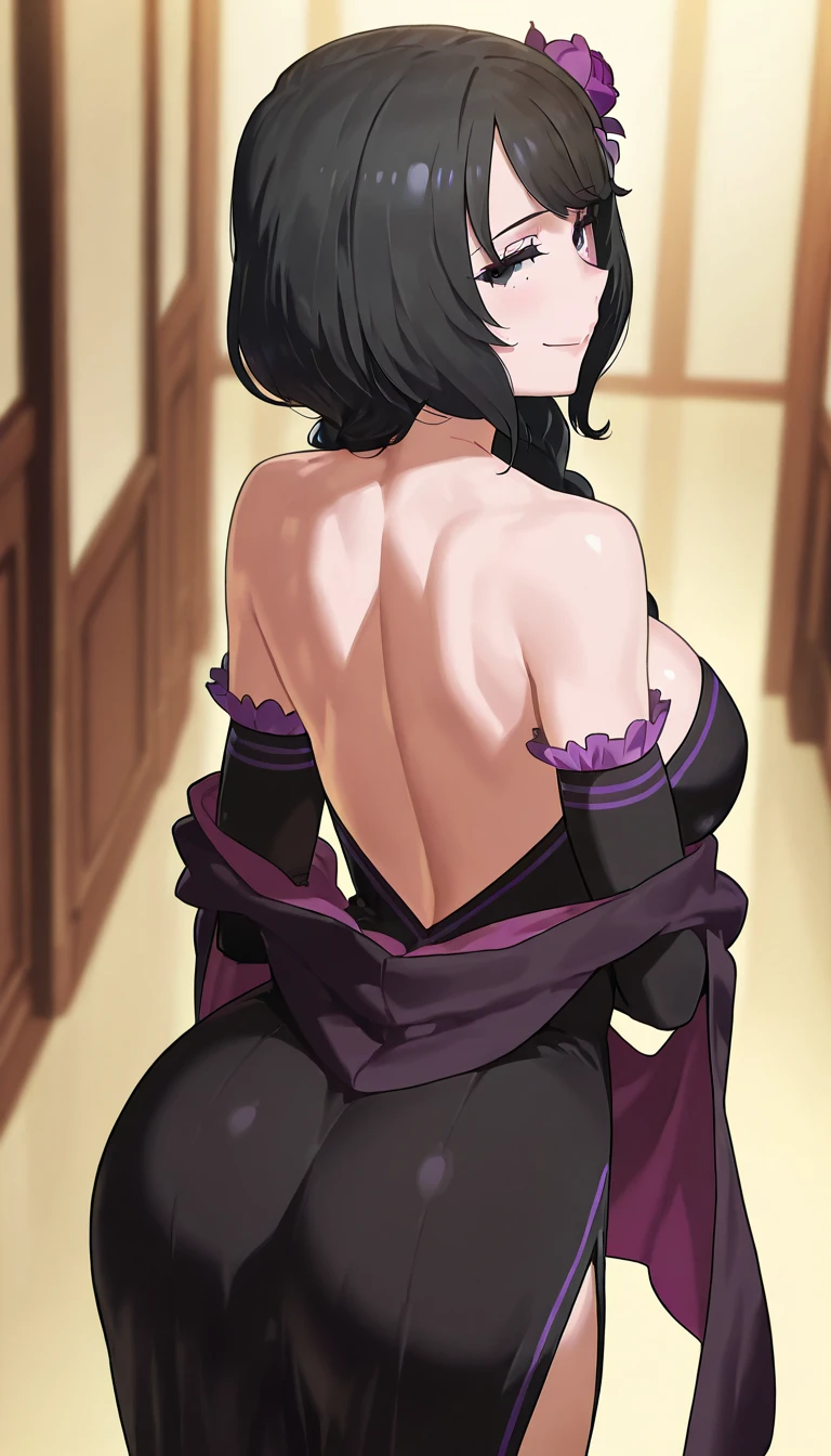 1 girl, masterpiece, sleeping, best quality,best illuminate,(((best quality,textile shading,ultra detailed))), extremely detailed CG unity 8k wallpaper,best light,high resolution,detailed,dynamic lighting,intricate details, hyper detail, sharp detail,detailed, highres, intricate details,(magnificent ass:1.3), Image from behind, nice ass, dark hair, looking back, smiling, Nico Robin ((one piece))