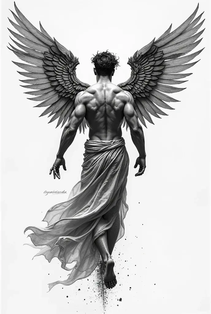 Create a tattoo of the God Kairos, holding your scale above your head, around clouds on male forearm. Understand this explanation about the God Kairos: Portrayed as a bald young man with only a lock of hair on his forehead, he had unparalleled agility, having wings on the shoulders and heels.
Get a Blackwork style tattoo with dotted details.