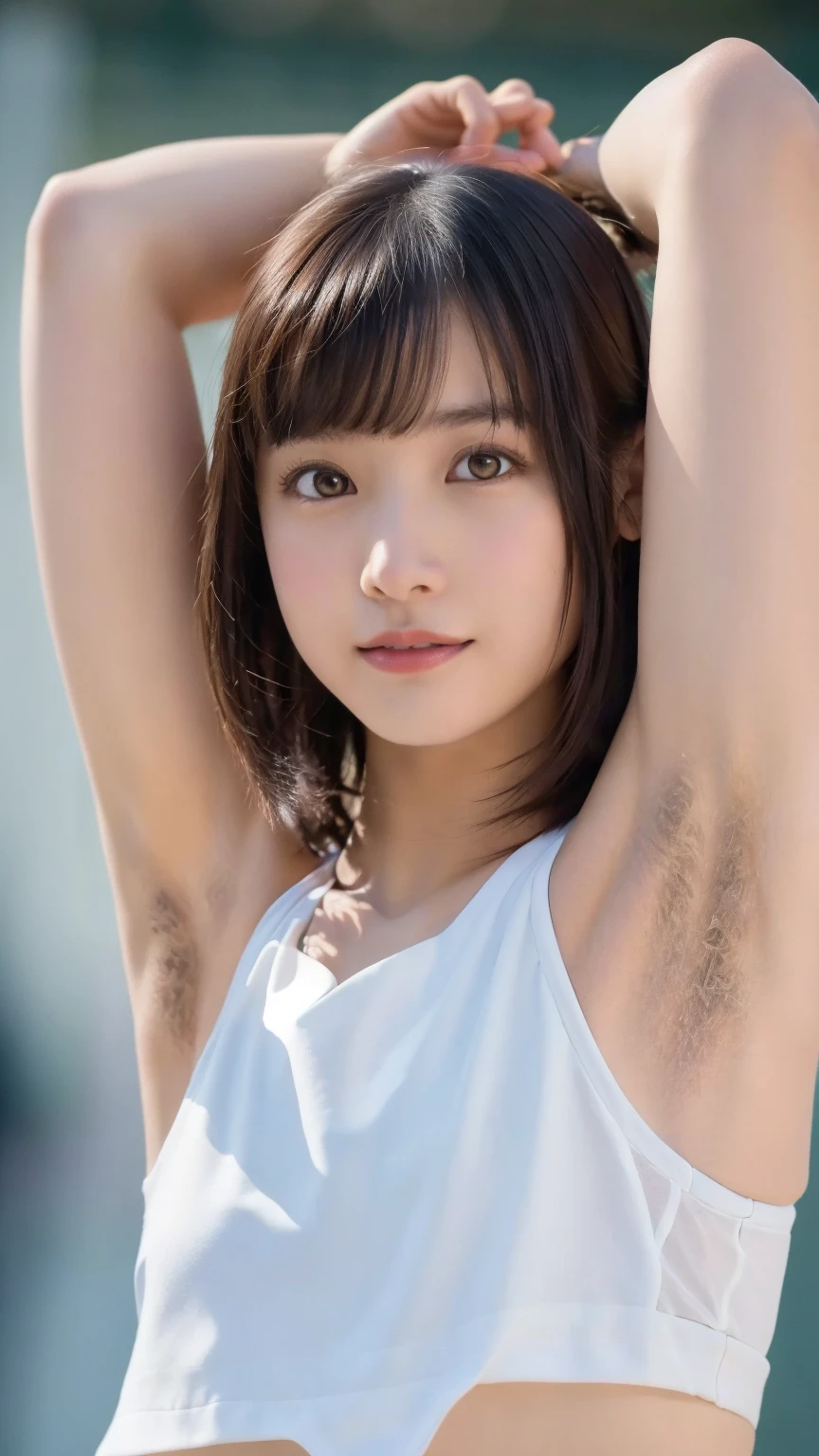 (Tabletop、highest quality、8k、Award-winning works、Ultra-high resolution)、One beautiful woman、(Sleeveless dress:1.1)、(Close-up of face:1.9)、(Photograph your face from up close:1.9)、(Show your armpits:1.9)、(Showing your armpits and exposing your armpit hair:1.9)、(Very thick and profuse armpit hair:1.4)、Glowing Beautiful Skin、Romantic and moody blurred background、Spectacular Cinema Lighting、(The most moody and romantic warm lighting:1.1)、Tyndall effect、(Accurate anatomy:1.1)、Ultra HD Hair、Ultra-high definition beauty face、Ultra HD Hair、Ultra-high definition sparkling eyes、輝くUltra-high resolutionの美肌、Ultra-high resolutionの艶やかな唇、Spectacular Cinema Lighting、(Short Bob Hair:1.1)