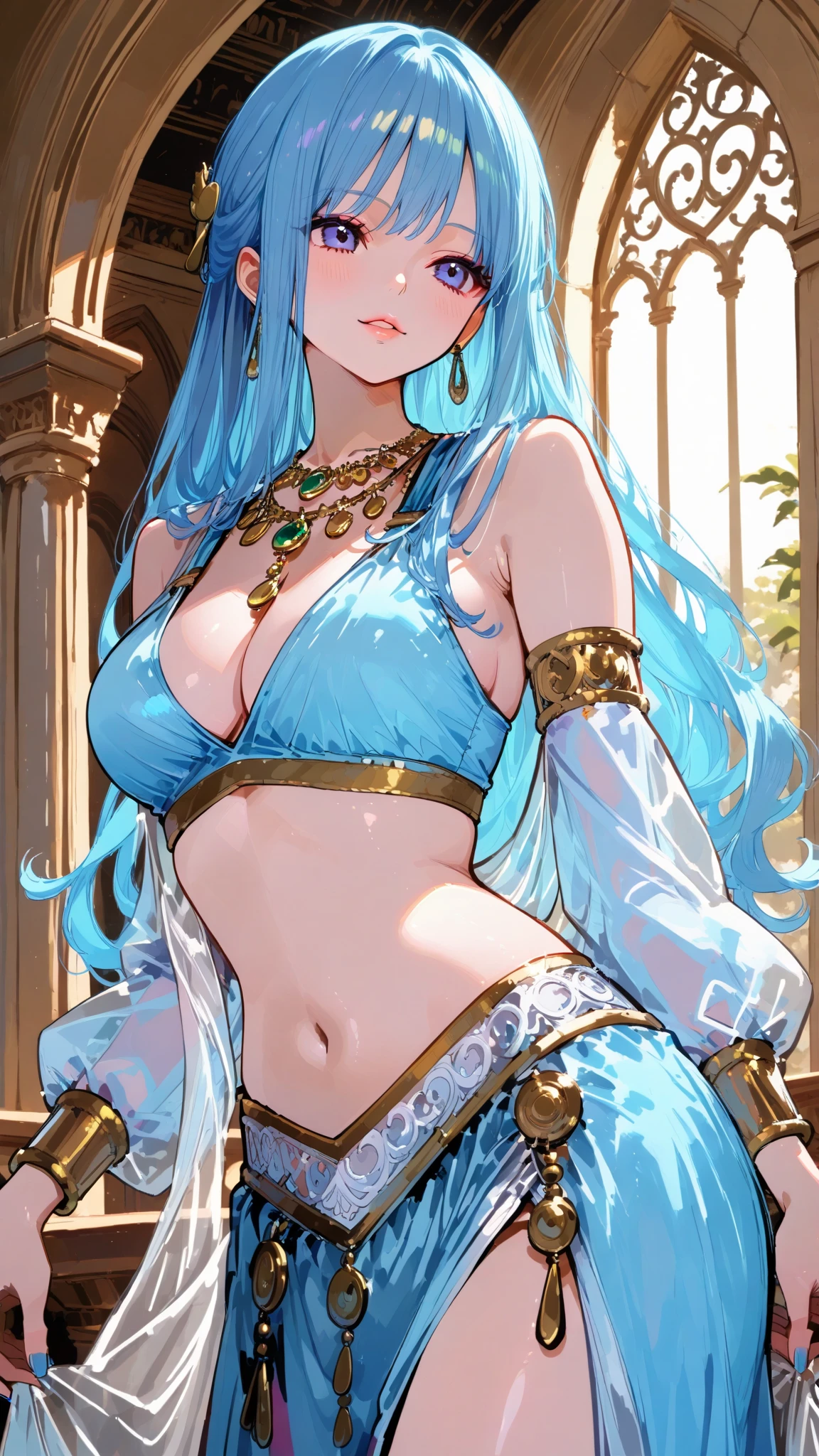 (masterpiece), best quality, expressive eyes, perfect face, Belly Dancer,futanaria, dick showing, Brown Hair, blue eyes, blue Makeup, blue Dress, showing titts, licking cum from Fingers,
Dicks Shooting cum in her face