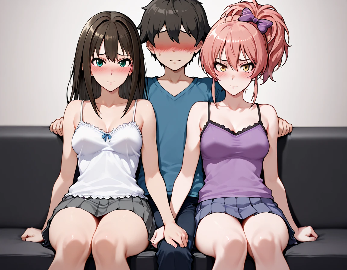 Couple, 4 girls、1 boy, Different hair colors, Long pink hair, Short Brown Black Hair, Romance, anime,????,?????????????