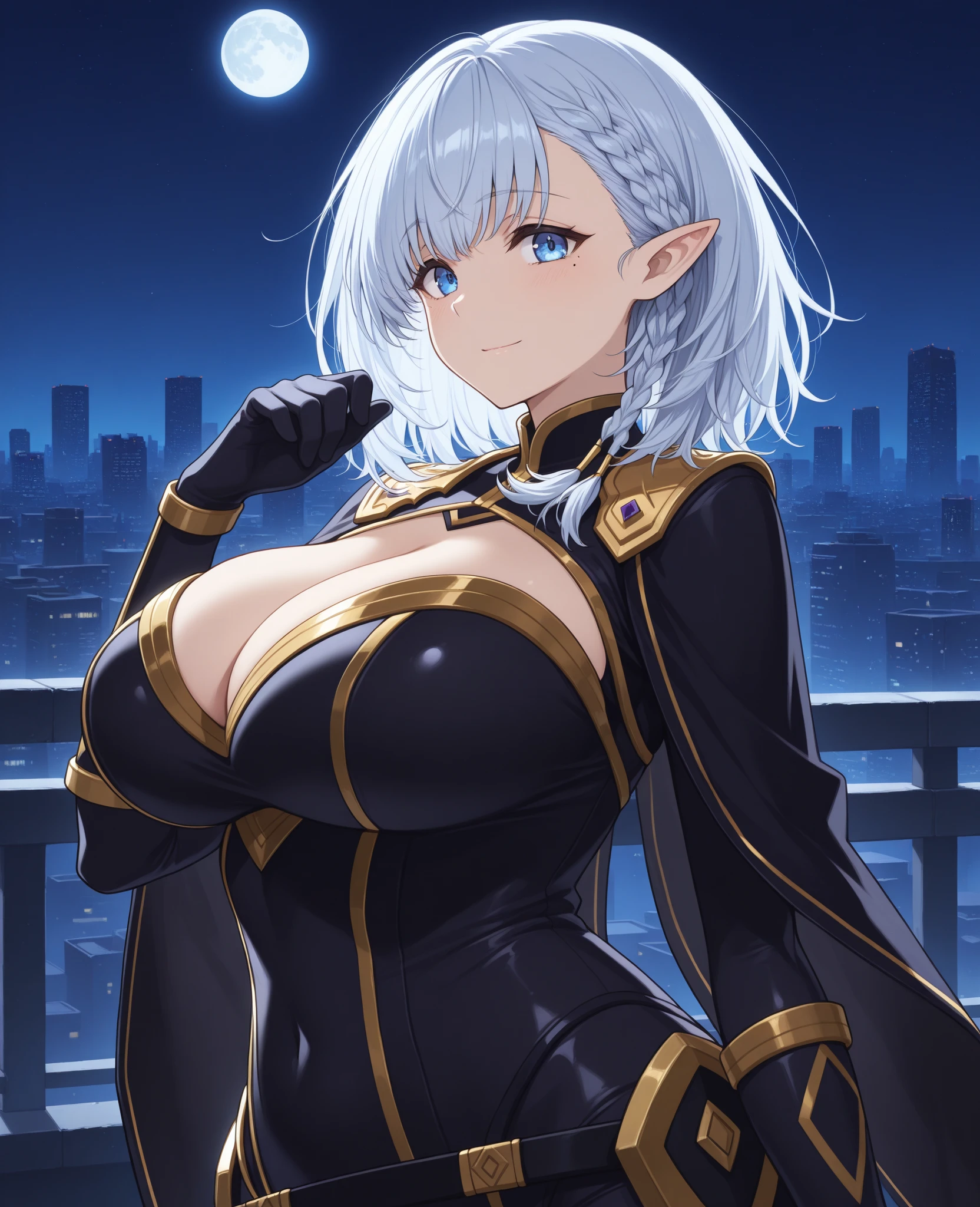 masterpiece,best quality, unreal engine, ultra res, extremely detailed, 1girl, medium breasts, waist, (slender:1.2), (muscular:0.8) zeta_eminence,light blonde, cat ear, black body suit, cleavage, open cloth, fake fur, night, city, moonlight, glowing eyes, sexy pose, hand to hip, <lora:Concept_Round_Breasts_V7:0.4>ROUND BREASTS, large BREASTS <lora:Style_hews_style:0.5> <lora:Style_cutesexyrobutts_v2:0.1> <lora:Style_puuzaki-puuna-lora-v1:0.1> <lora:Style_anmnr01AOM3A1:0.2> <lora:Character_ort_zeta_eminence_v1.0:0.9>