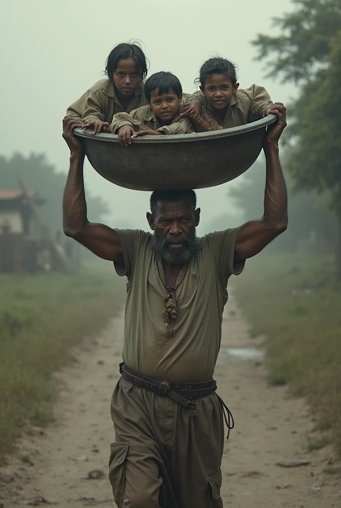 A Bangladeshi man submarge in flood water carrying baby above his head