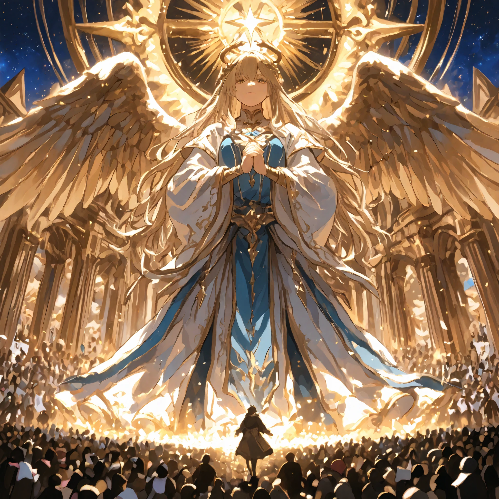 Many people are praying、Ultimate Justice、Holy Archangel dancing in the sky、Angel Descent、Praise、Many people worship the Holy Archangel、An angel looking down at the people from a distance