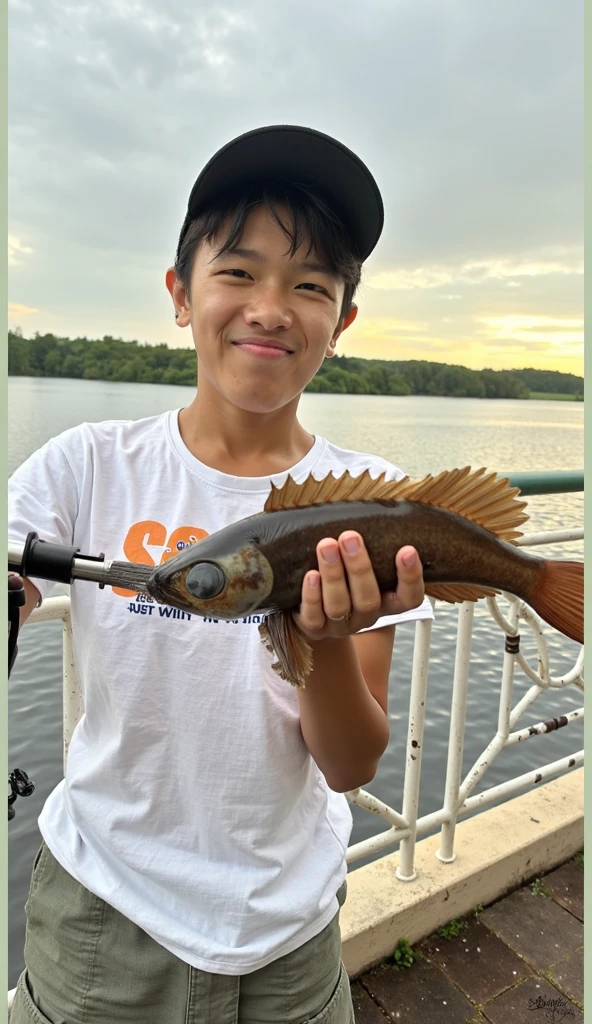 Young boy fishing on boat with.your dog