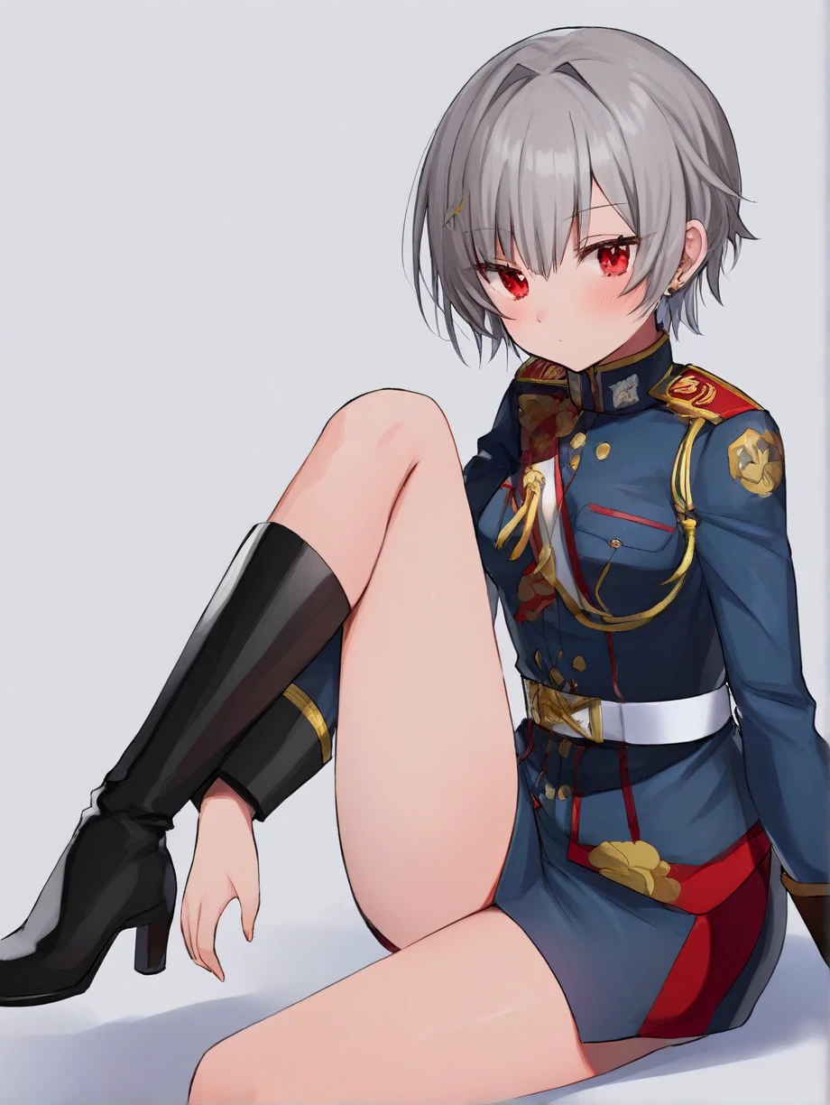 score_9, score_8_up, score_7_up,12 years old,nsfw,,,huge breasts:1.5、Skirtlift,looking at viewer, female combatant, full body, unhappy trance,,See-through panties:1.4, ribbed bodysuit and latex skirt:1.4 both arms at side, obey, extremely glossy latex, submissive_pose, Slave, standing straight, hat, necktie, belt, , thighhighs, garter belt, Fighting Stance, thigh boots, 1girl, hair ornaments, short hair, spread legs standing, arms up, arms behind head, crossed arms, collar,,Transparent erotic ribbed bodysuit:1.4,It is clearly visible through the ribbed bodysuit, Areola and vaginal lips:1.3,,cum in pussy,she is wet with love juices,