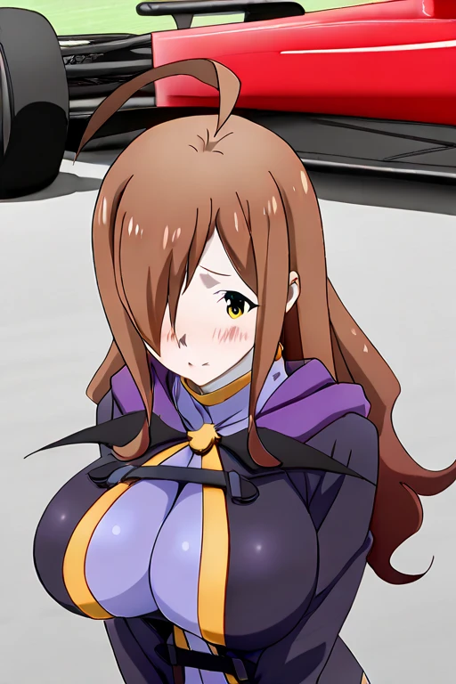 , (anime:1.4), 1girl, solo, claudia_synduality_noir, brown hair, purple eyes, , ponytail, masterpiece,high quality,4k, ,outdoor,
,street,road,smile, open mouth, (nsfw) not safe for work, holding a gun,handgun, evil expression,bikesuit,
exposed belly, exposed navel, exposed midriff, exposed lower belly, bodysuit, suit, unzip , lipstick,open arms sideway, arms T-pose, smirk, standing, anime girl T posing