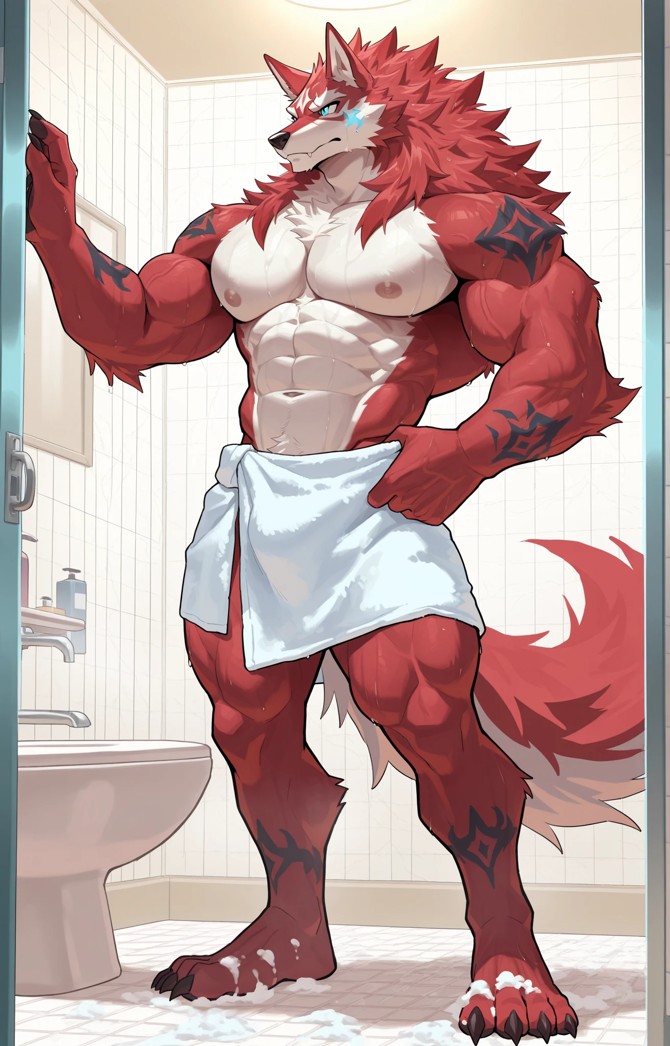 Anthropomorphic fox, In good shape, Pale pink fur, White, Smile, Handsome, nice, house background, canine, male, giggle, (Slim, muscular, delicate eyes), boxers，Shy，naked,necklace macro size feet focus 8k picture 