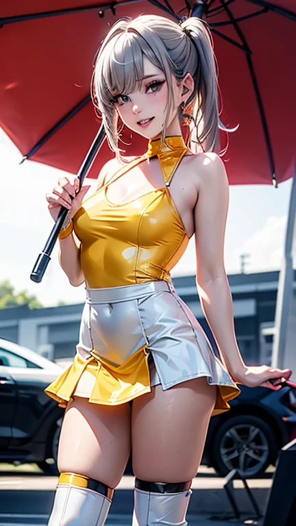 ass, gyaru, dark-skinned, shiny oiled skin, blond hair, wearing French maid costume with many fine frills, dark night, in the water, cinematic lighting
