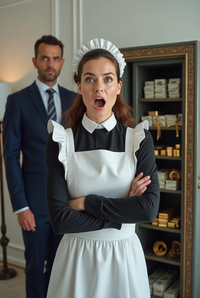 score_9, score_8_up, score_7_up, 2persons, 1man soldier named++A, 1girl named++B, in a luxurious living room, A  B's breasts, B looking angry at A.
BREAK (B is a woman bound up with rope, lying on a couch, otm gag, gagged,  above head, wrists bound with rope, bound above and below breasts,  over clothes, bound legs, bound thighs, bound knees, 40yo, African, (dark skin:1.29), dark brown hair, 50's vintage hairstyle, curly hair, updo, breasts length hair, brown eyes, (charcoal dress), puffed sleeves, long dress, (queen anne neckline)),  over dress, ((fear ineyes))).
BREAK (A is 1man in full body uniform, boots, holster, muscular, beard, bald).
BREAK : A  B, hand down dress, saturated colors, living room, luxurious living room, wallpaper, paintings, baroque furniture,  best quality, highly detailed, intricate detail, beautiful eyes, detailed face and eyes, perfect background, detailed background, detailed body, detailed , perfect , high-contrast