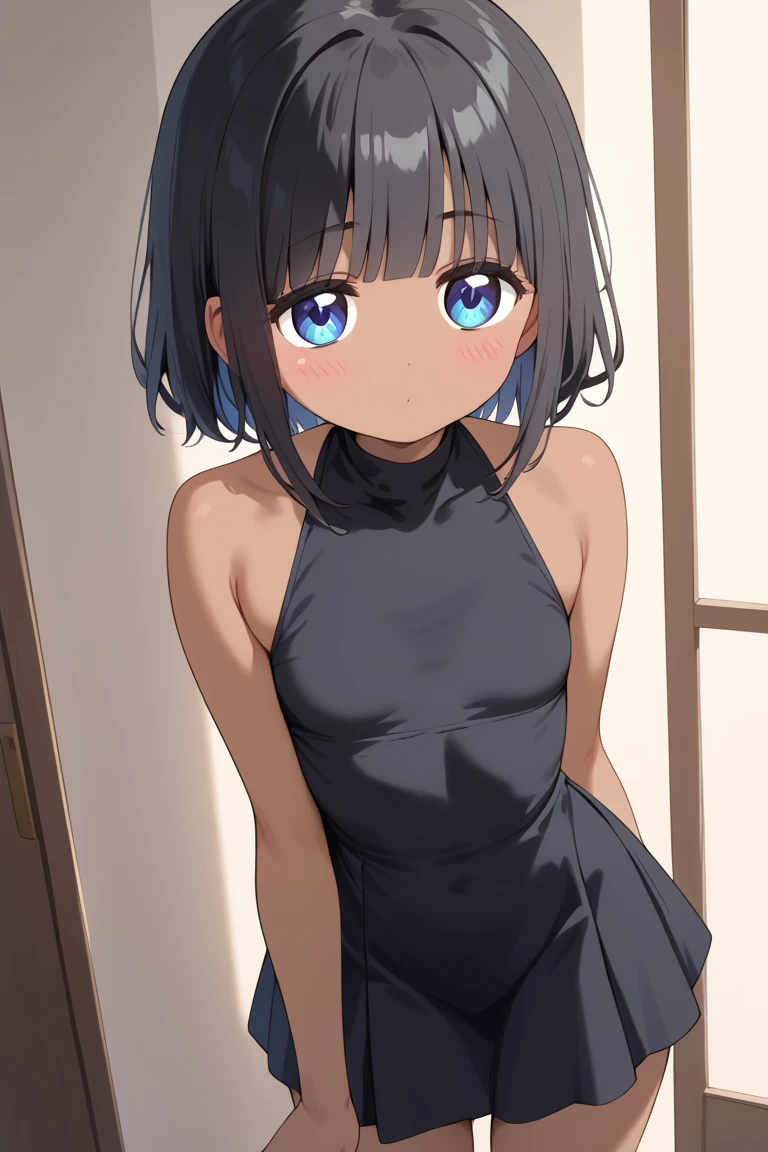 No background、Background white、Tank top、Black Panties、Bobcut、Embarrassed