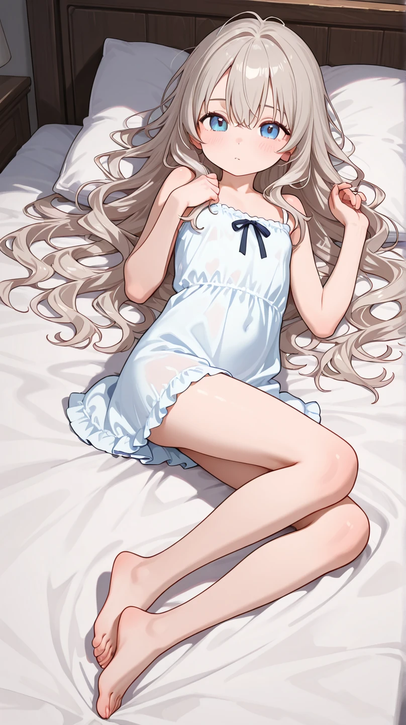8-year-old girl, １people、Pajamas、Gold and silver thread embroidery、Wearing semi-transparent bloomers that reach down to the knees、Translucent slip