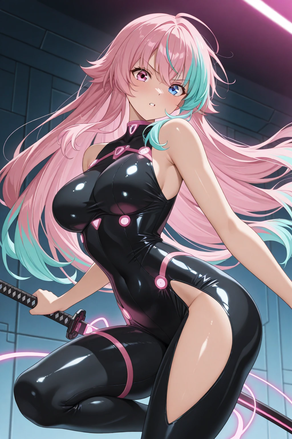 best quality, insanely detailed, nino nakano, breasts, blush, bedroom background, looking at viewer, cheerful eyes, masturbation, pussy, nsfw,arousal, tight latex suit