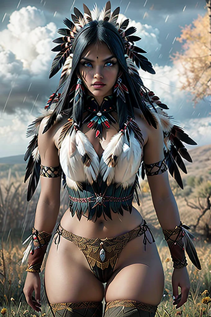 ((Full body photo, Stand, Feet on the floor)) score_9, score_8_above, score_7_above, score_6_above, classification_explicitly, 1 girl, ((18yo:1.2)),(The best quality,A high resolution,Ultra-detail,actually),ariana grande, Native American,(Wild Indian:1.4), adult, full lips, big bright eyes, light blue eyes, ((by rubio:1)), (cabello ondulado long trenzado nativo indio: 1.2), (female Native American:1.4) ,(Indian feathers :1.4), (Facial Details: 1.5, dazzling blue eyes, pretty face, beautiful eyes, Iris coating, labios thins: 1.5, thin, pale and sharp eyebrows, long, dark eyelashes, Double tabs),(perfect hands detailed : 1.4 ) , (forest background big leaves :1.4), (Native American v2.1), (Native American:1.4), (fondo desierto casa Native American:1.4), (dynamic cowboy pose),(( Beautiful Indian warrior:1.4), (Beautiful Indian warrior: v2.1)) , (bright colors), (big stones background:1.4 ), (Meadow background :1.4), (falling rain cloudy:1.4), (great grassland autumn :1.4), (vestidor Native American:1.4), (Show panties:1.4), (realistic v2.1), (perfect ???????) 