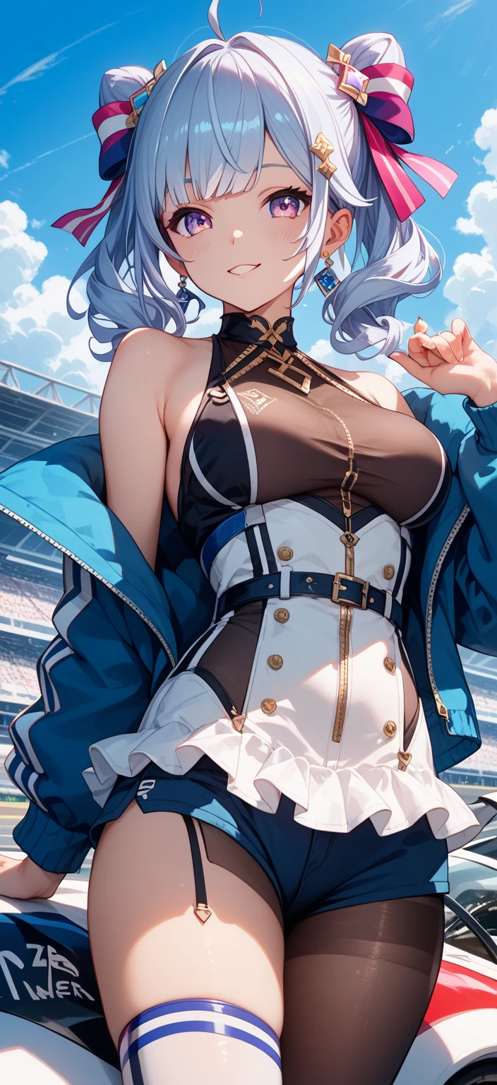 ((最high quality, 8K, masterpiece)), High resolution、(high quality: 1.5)、Very detailed、Detailed face、Bright colors、Natural light、Fine grain、Colorful eyes、Beautiful Face、非常にDetailed faceのテクスチャの女性,masterpiece, 最high quality, Detailed and beautiful eyes,最high quality、Best image quality、masterpiece、Mr.々Hairstyle,(Big Breasts),Just beautiful,独奏,smile,Very smiling,Super cute,Happy pose,Confetti,(Dazzling:1.3),(Win a race),(bless),(Toast),(Fictional Horse Girl),(Fictional Horse Girlのデザイン),New Uma Musume design,Dress up,(Frills),skirt,Knee-high,Competition clothes,accessories,Horse ears,Horse tail,Posing,Dynamic Composition,field,masterpiece,最high quality、so beautiful、High resolution,((Glamorous Body)))(masterpiece:1.2)、(最high quality:1.2)、Latest Glossy Skin