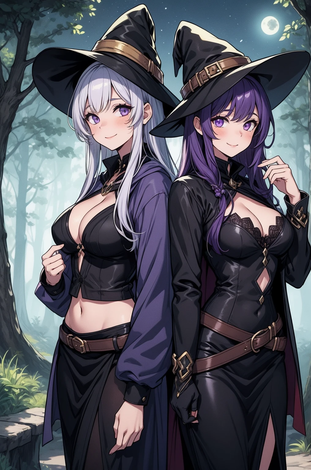 (highest quality, In 4K, 8k, High resolution, pieces fly:1.2),2girls,Super detailed,mature woman,,master piece, highest quality, super fine,maximum resolution, very detailed, sexy,beautiful eyes,nice&beauty,(witch,sexy leotard,bottomless, mage,thigh high socks,big breasts,cape,high-leg,)),braided hair,seductive thighs,code,black long hair,In a medieval castle,wind lift