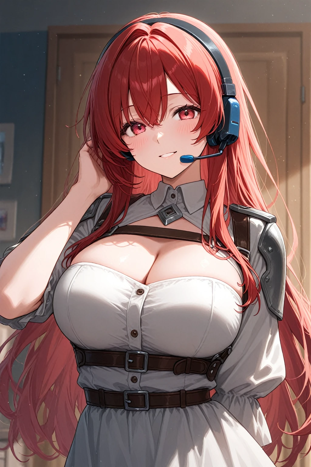 (high resolution) , (best qualityer),(4 k image),(detailedeyes),(body detailed). 1 girl, big red hair,smallbreast, dressed as crazy scientists,doing experiments.