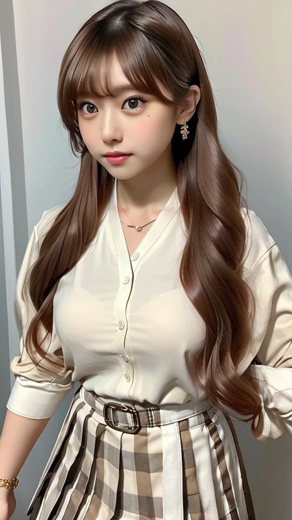 1girl, Chinese, pink pajamas, bedroom, upper body, earrings, chestnut_wavy_hair, looking at viewer, crossed arms, medium breasts, lace trim,, 1girl,
