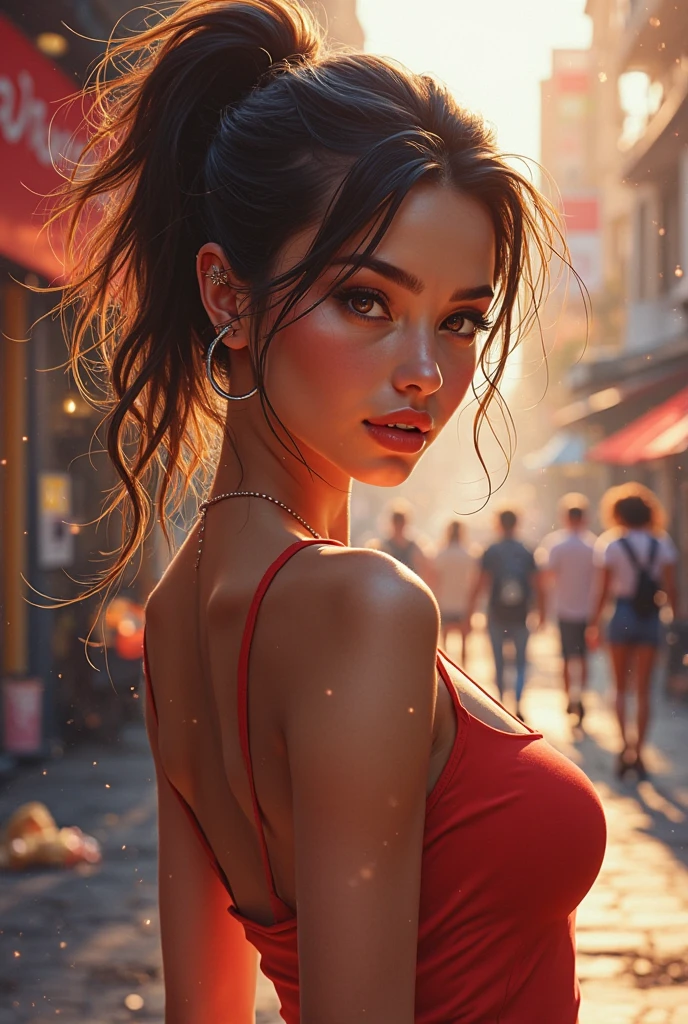 realisitic, chun li, street fighter, sexly, torn outfit, perfect nipple, perfect shaped breasts, "perfect areola", body revealed, hair in the wind, topless, "no censure", soupas ao vento