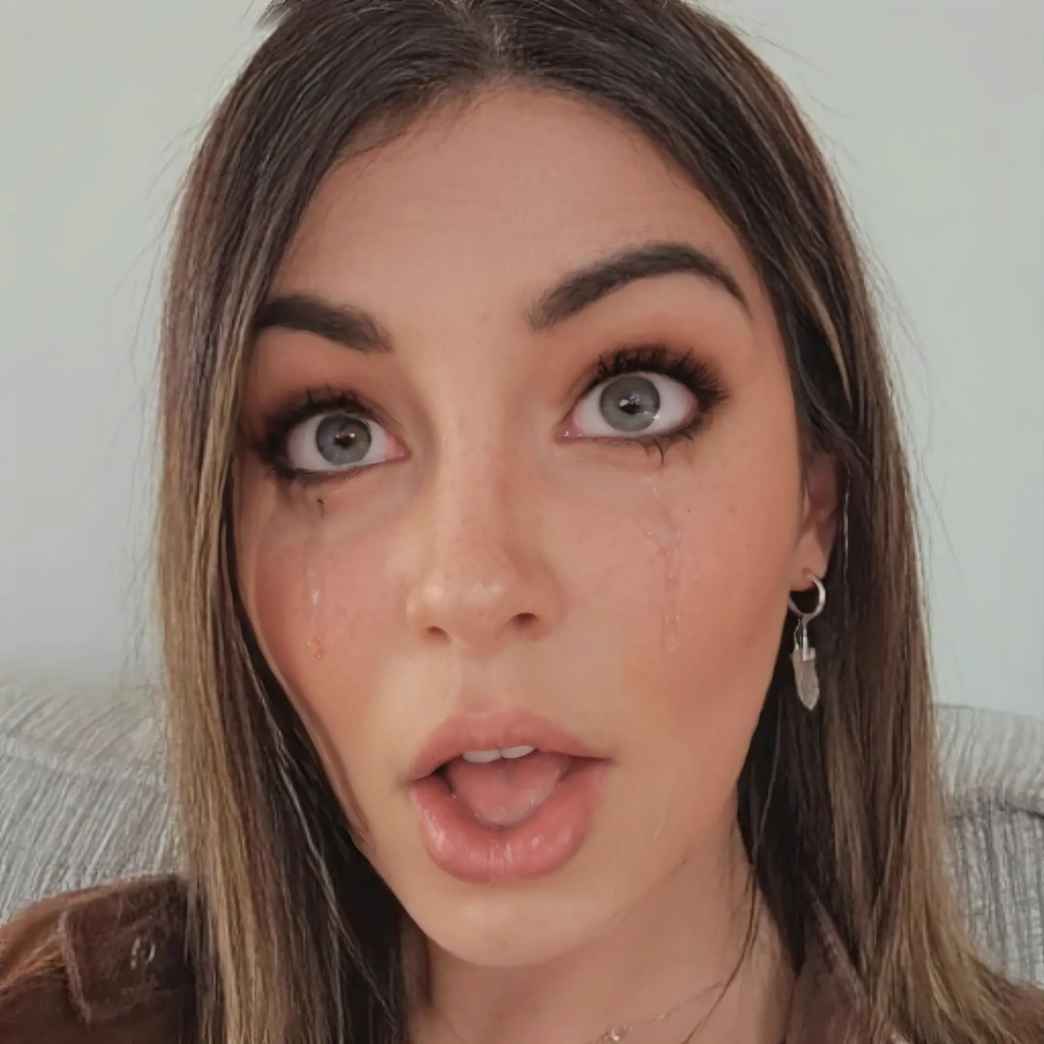 Horty, in her room, angry, , looking at the camera , , ,nude, deepthroat pov, dick in mouth, blowjob ,  , exhaust, crying , tears,  hands on her head, headgrab