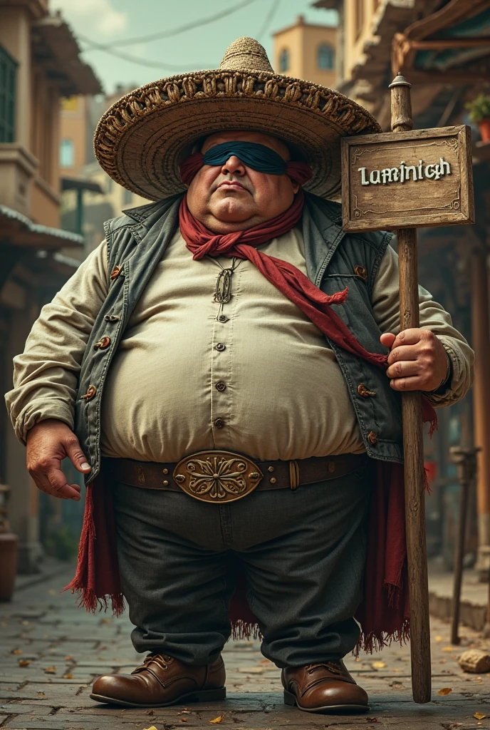 brazileiro, Native Gaucho, Roper, Geezer, poncho, leather boots, elsword, Red scarf with knot, realisitic ((((big boobies)))), small belly, sign in the background with the following phrase: "The little gauchinho's little breasts"