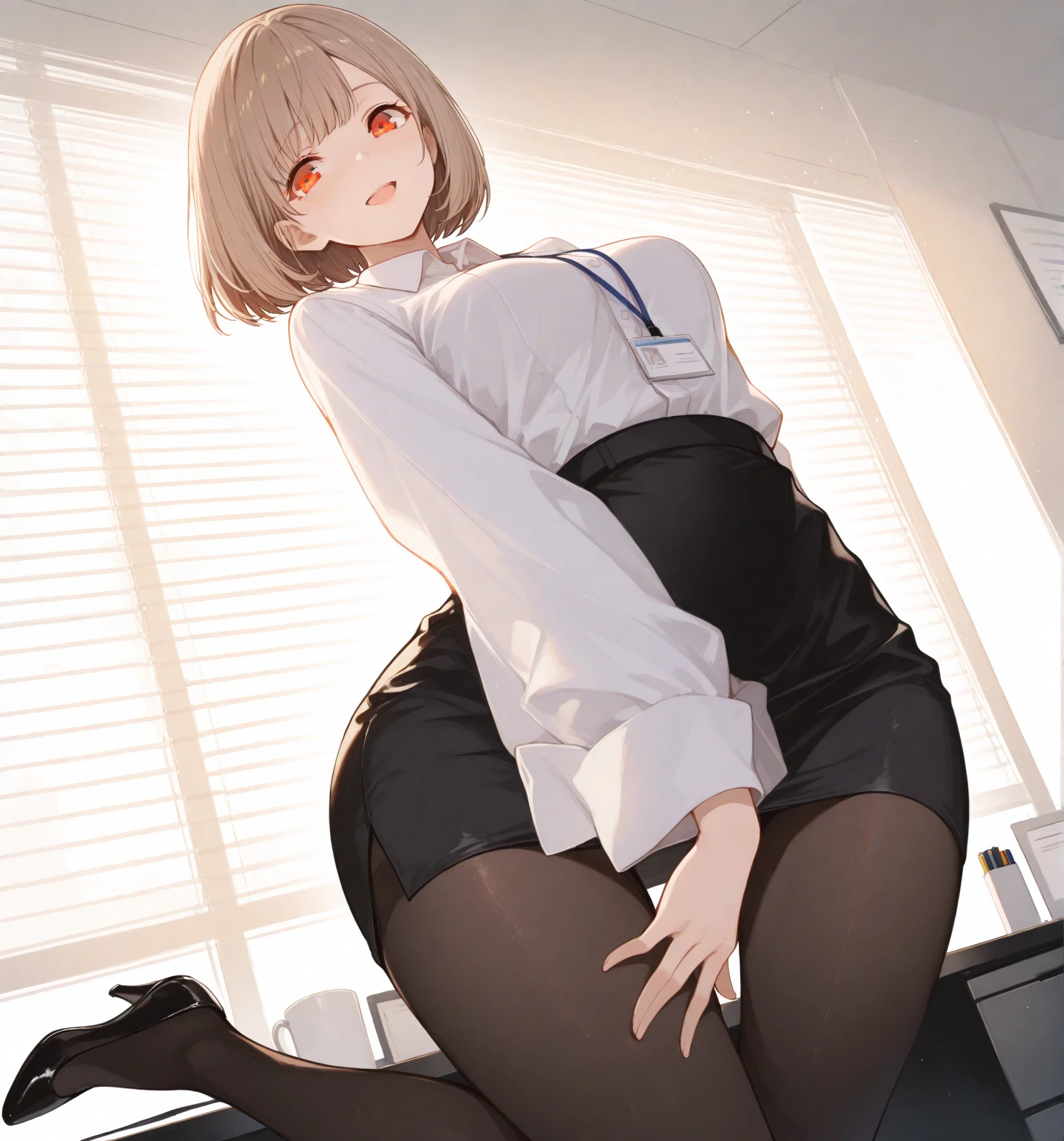 Ultra-realistic 8K CG，Flawless face，flawless perfection，Ren，tmasterpiece，professionalartwork，famousartwork，Perfect face，Beautiful face，Beautiful eyes，（（Perfect female body）），Large breasts，独奏，，Be red in the face，Seductive expressions，Extreme meticulousness_The eye，thick thight，sobu，short detailed hair，Beautiful background，depth of fields，BDSM，skin indentation，full bodyesbian，The shirt，lacepantyhose，A pink-haired，chiaki nanami,Full body pantyhose