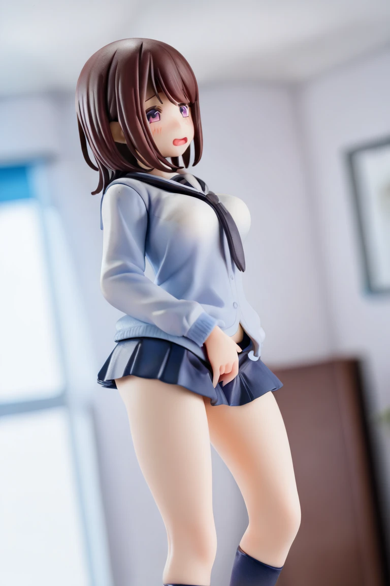 (masterpiece, highest quality), 1girl, taking a selfie on her panties, taking selfie with the mirror, open crotch, cameltoe, mini skirt, (showing off panties, showing off crotch), shy look, crotch focus, sitting facing the mirror, knees up, open legs, thelerethism, gyaru, wrist scrunchies, 
