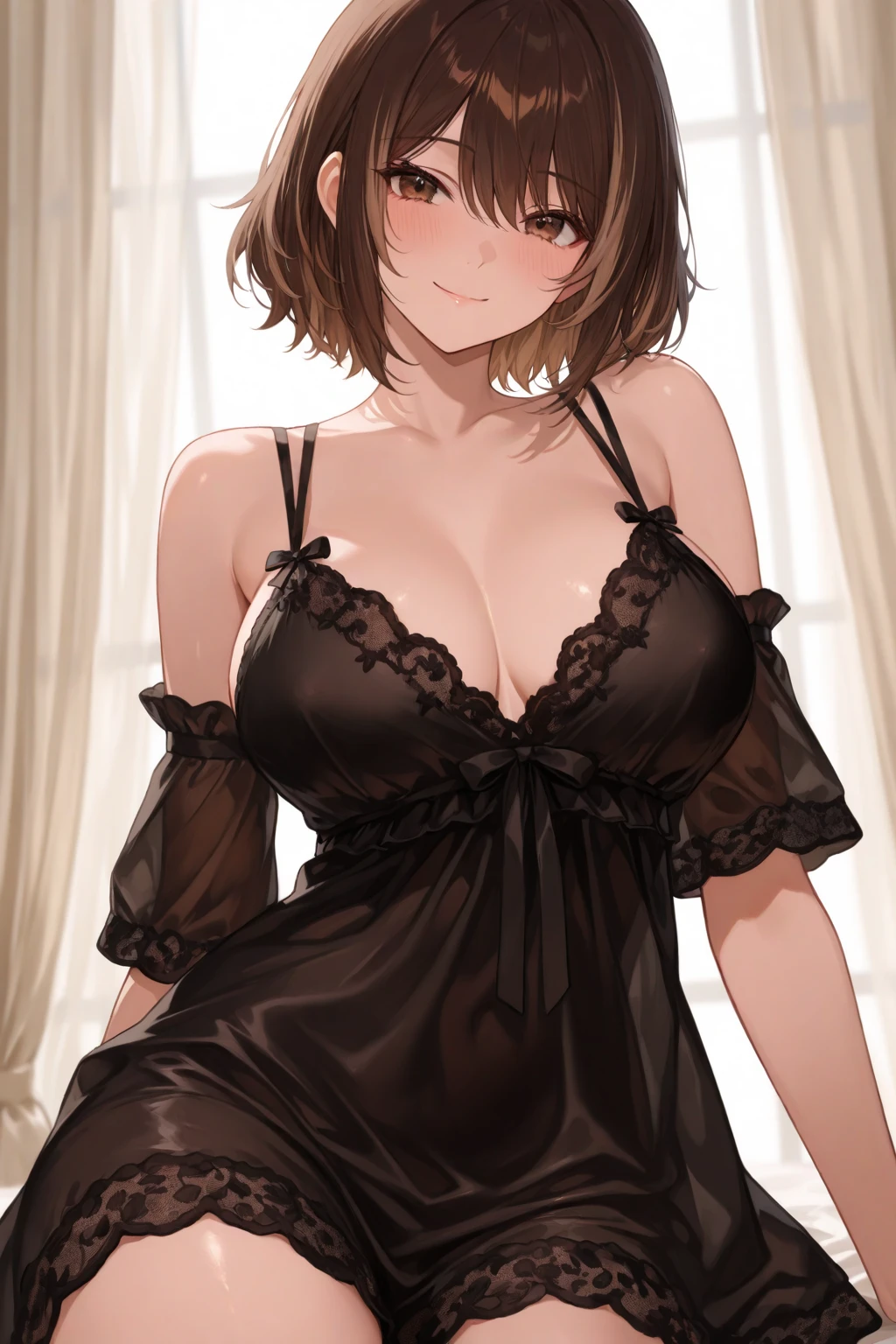 ash brown hair, purple eyes,elegant body,milf