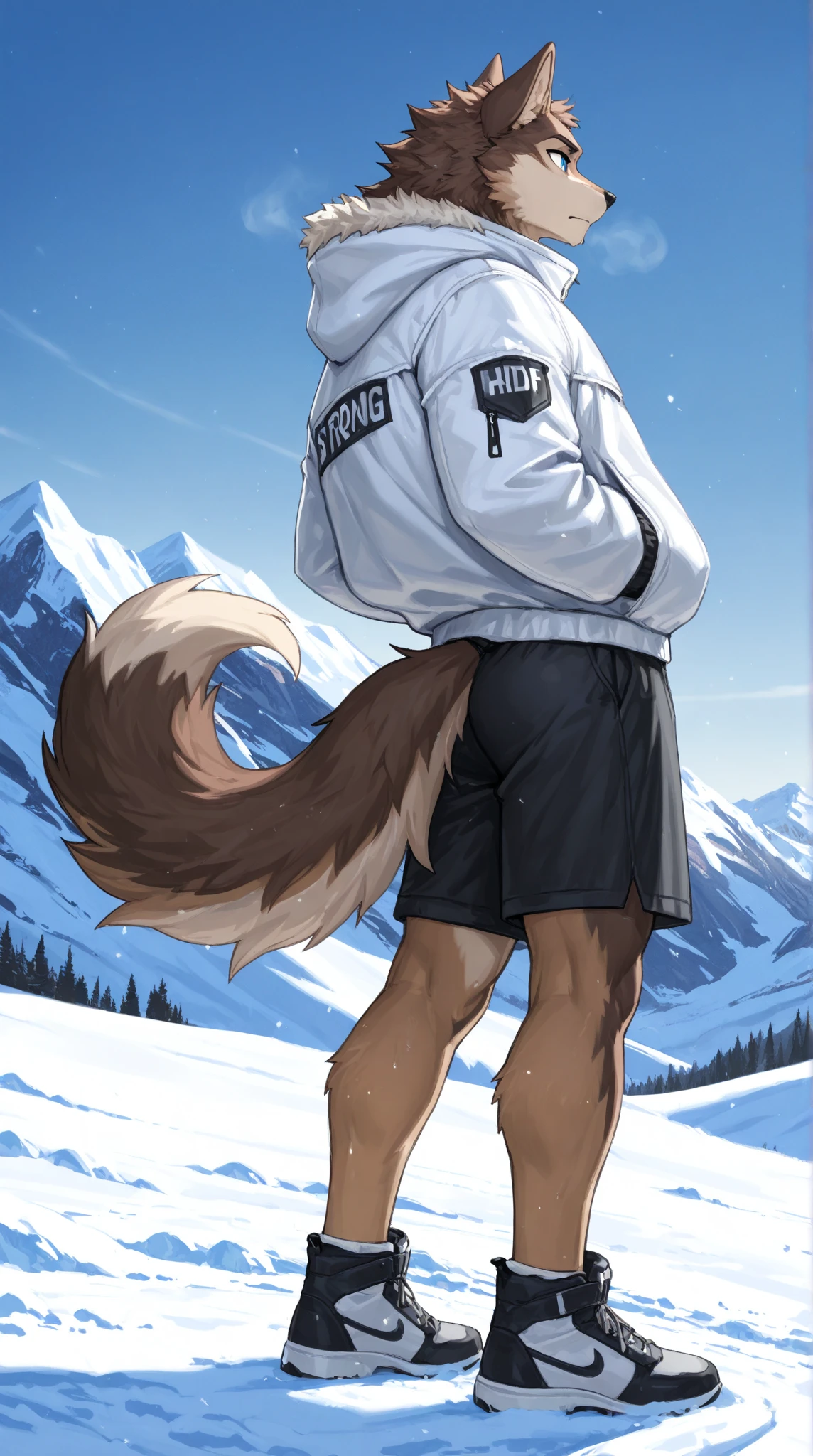 ((nsfw)), A cute anthro, male, (cute snout:1.2) full body, ((by hyattlen, by fumiko, ((by zackary, by fumiko)), solo, anthro, male fox, Bright grey fur body, ((black ears)), (( brown short hair with fauxhawk)), detailed eyes, cyan eyes, white neck, white chest, white arms, soft and warm chest, intimidating pose, pudica pose gesture, curvy thighs, thick thighs, great anatomy, plump ass, tight asshole, balls, genitals, erected, standing, facing away from viewer, suggestive pose, full body,mountain hiking trail background, city in the background, evening sky, sky details, background details, alone, hiking backpack, grey sweater, undressing pants, undressing show, lustful face, winking, half closed eyes, bent over, Turn your butt,undressing show