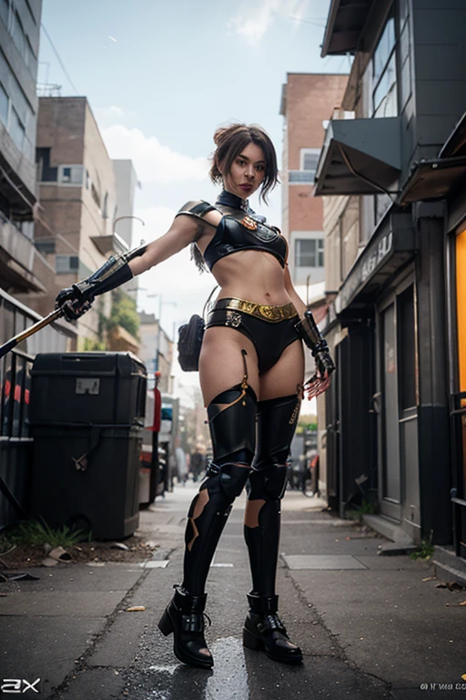 ridiculous,Ms. Arav in futuristic combat uniform,Female Warrior,Standing on the highest rooftop,Overlooking the night view of the future city, Pageant rendering, Mechanical Elf, Luxury, Shoulders visible, Network mode, Still frame from movie - ar 16:9
