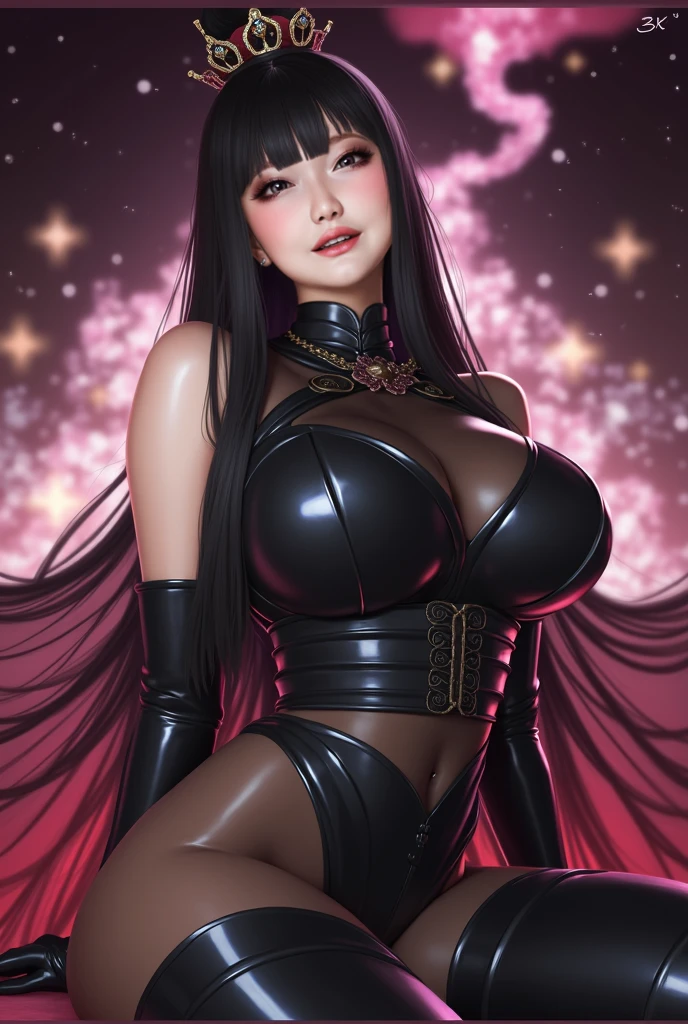 [(ulzzang 1.1:0.1), (pureros:0.1):-0.05], (semi realistic:1.3), (dynamic pose:1.2), (long black hair:1.35), china embroidery silk dress (masterpiece:1.2), (best quality:1.15), (1girl:1.2), (solo:1.2), (erotic:1.2), (korean mixed, kpop idol:1.3), (masculinity:1.25), (angular face:1.2), (choker+short skiny_outfit vintage white frill dress:1.1), (femme fatale:1.3), (upturned eyes:1.3), (thick eyebrows:1.1), (long Eyelashes+smokey eyeliner+eyeglitter+red eyeshadow+gloss lips+erotic sexy glitter makeup:1.1), 35 years old girl, teenager, (depth of field:1.1), (supreme quality beautiful face:1.3), (supreme quality beautiful bright eyes:1.3), (supreme quality hyper realistic texture human skin:1.3), (freckle, flush, blemish, fine wrinkles, pores, veiny, complexion:1.12), (lively skin, rough skin, dirty skin:1.15), (hyper extreme supreme quality beautiful women:1.1) (complete eyes, complete face:1.1), (realistic lighting, cinematic lighting:1.1), (simple background:1.25)