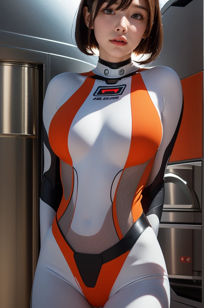 (actual, realistically), ayanami_The beautiful, 1 busty girl, blue short hair, white hair ornament, ((White jumpsuit, mitts)), Thigh body), Eternal, (cow boy shooting),(tmasterpiece, high high quality, Best quality), (Colorful),(delicate eyes and face), volumettic light, ray traycing, extremely detaild的 CG unified 8k wallpapers,Alone((Fly petals)), Indoors, Bedrooms, bunk, desks, Computer, potted, potted, Decorative style