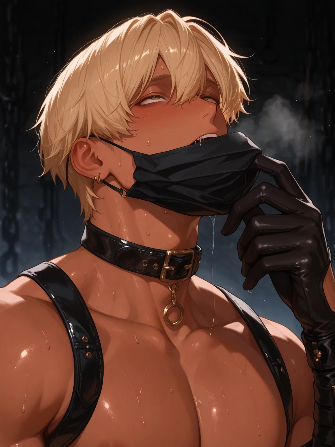 furry, shota, nsfw, bulge, cum through clothing, latex clothing, expressive facial expression
