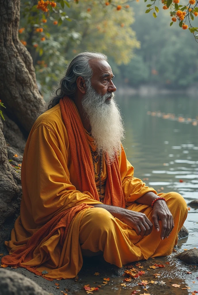 First image many saint bathing in pond representing indian saint of mythology from mahabharat. Filled stomach vanish hunger