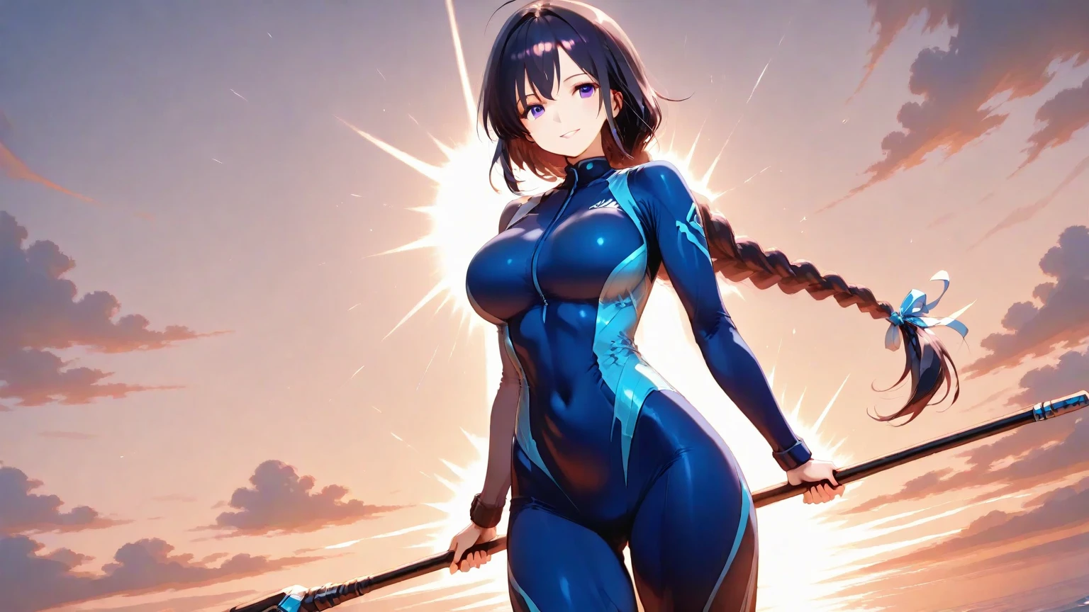haveรายละเอียดมาก, clear, beautiful body, Beautiful nose, Beautiful character design, perfect eyes, perfect face, very high, 4k, Beautiful legs, perfect legs, good hand, perfect hand, Masterpiece, best quality, haveรายละเอียดสูง, illustration, nonsense, perfect anatomy, street fighter, doll set, Chadaloo Doll, doll set, expressionless, ดวงempty eyes, look at viewer, red gloves, Emotionless, black Latex, corruption, mind control, female warrior, full body, hypnotized, ความมึนงงที่ไม่haveความสุข, full body suit, ชุดบอดี้สูทแบบhaveจั๊ม, Both arms are at the sides., obey, perfect woman's body, extremely glossy Latex, hypnosis, Hipnolora, empty eyes, mind control device, Poses, give up_Pose, slave, fight straight, fight, fight at attention, have, necktie, belt, Latex, ชุดบอดี้สูทแบบhaveจั๊ม, thigh high, garter belt, ท่าทางfight, Extend your right arm away from your shoulder into the air with your hand straight., soldier, Ankle boots, (((pixel perfect, perfect details))), alone, 1 girl, hair accessories, long hair, blue hair, Ponytail, hair ribbon, brown eyes, Tsuruka Ami, Megami no Cafe Terrace, big breast, fight Pose